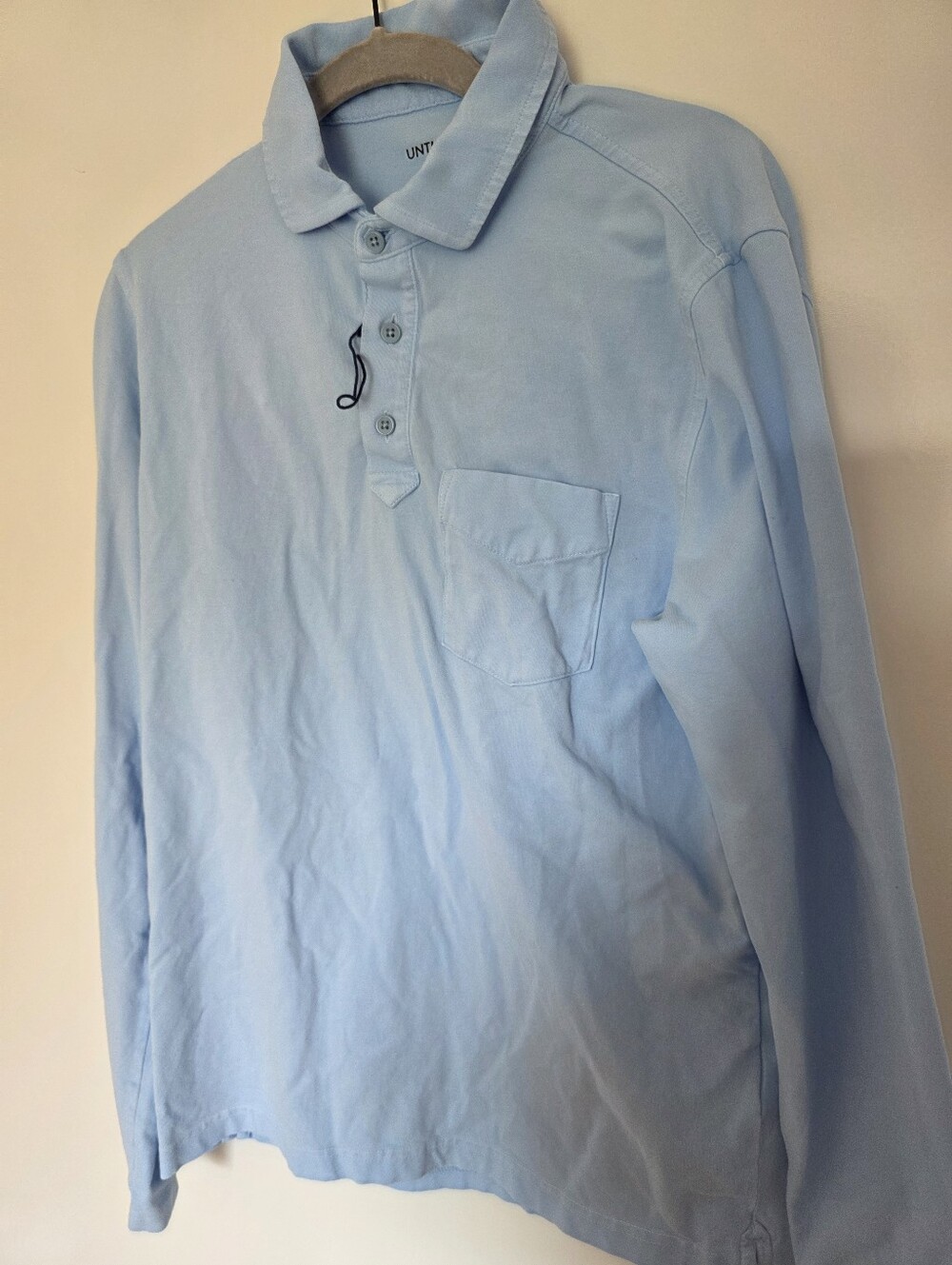 UnTuckit Mens Long Sleeve Light Blue Cotton Polo ShirtSize S NWOT